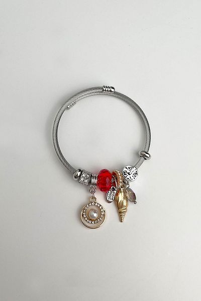 Modex Pearl Detail Steel Figured Spring Bracelet