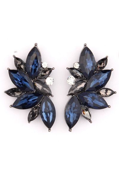 Pelin Aksesuar Navy Blue Stoned Half Moon Earrings