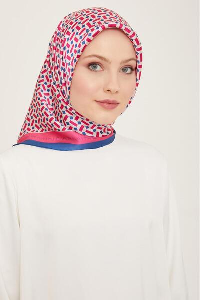 Armine Albastru bleumarin - Roz bomboană cu model geometric Sura eșarfă de mă...