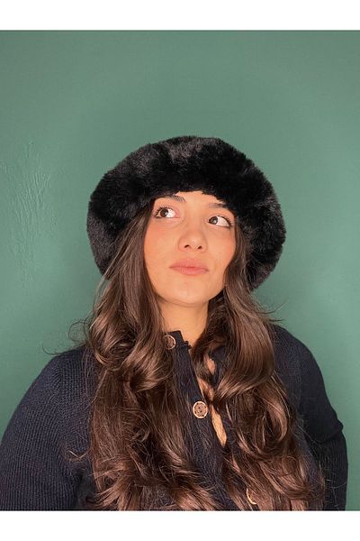 laviyonsa Pălărie de iarnă Bucket de pluș cu margine de blană