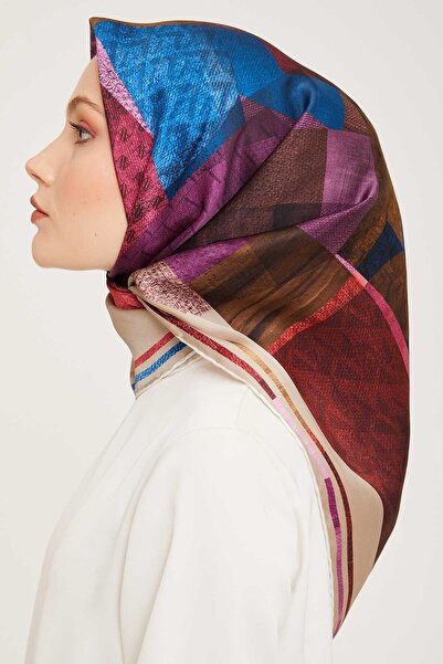 Armine Pembe Geometrik Desenli Tivil Ipek Eşarp 9002-54