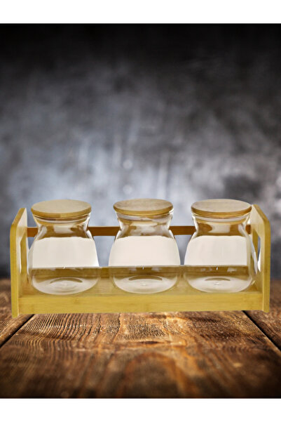 NutraBella حاوية تخزين زجاجية مكونة من 3 قطع مع حامل من الخيزران وغطاء مفرغ ل...