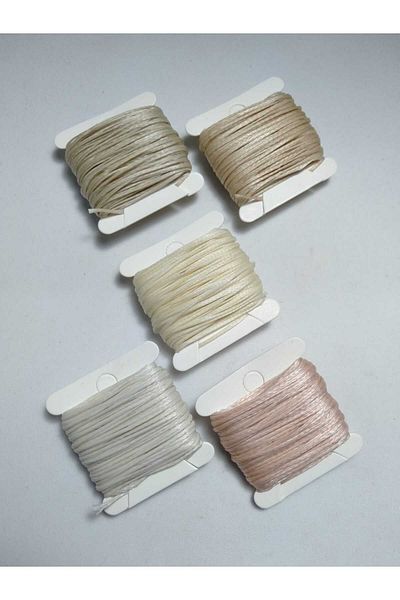 Eskişehir hobi sanat Κοσμήματα κολιέ 5 χρωμάτων 1mm κερωμένο 10 μέτρα - Κρεμ μπεζ βραχιόλι σομόν