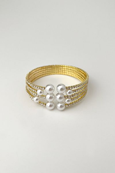 Modex Zircon Stone Pearl Detailed Handcuff Bracelet - 22cm