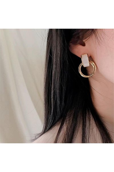Pelin Aksesuar Gold Colored Pearlescent Hoop Earrings