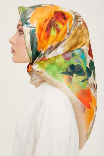 Armine Μπεζ με μοτίβο λουλουδιών τιβιλ μεταξωτό μαντήλι 9103 - 32