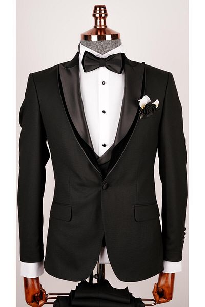 echol Black Men's Tuxedo - Swallow Collar and Groom Detailed Suit
