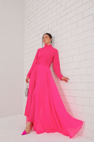 Melike Tatar Fuchsia Jumpsuit - Chiffon Detailed, 32-6049 Model