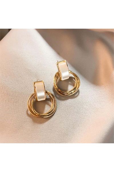 Pelin Aksesuar Gold Colored Pearlescent Hoop Earrings