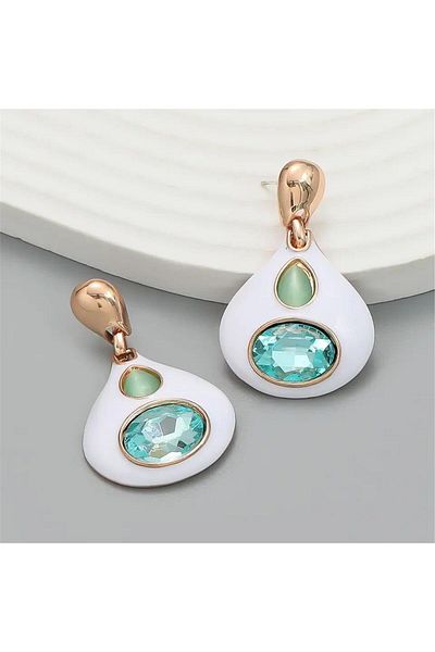 Pelin Aksesuar Green Stone White Drop Earrings