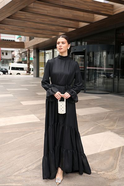 Melike Tatar Pearl Sleeve Black Dress - 32-2006