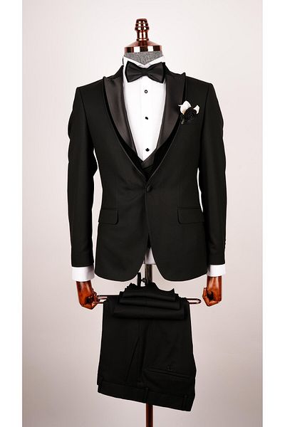 echol Black Men's Tuxedo - Swallow Collar and Groom Detailed Suit