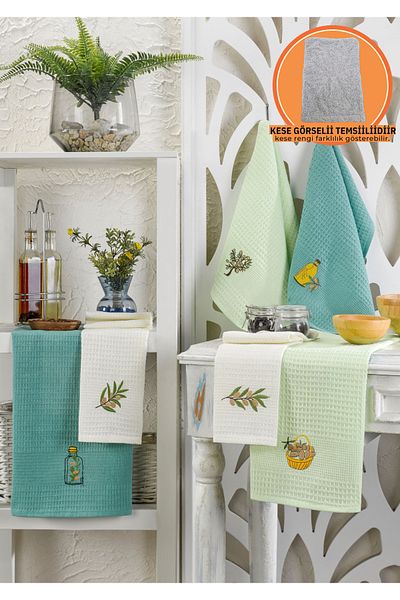 Rebeka 6-Piece Kitchen Towel Set - Drying Cloth and Mint
