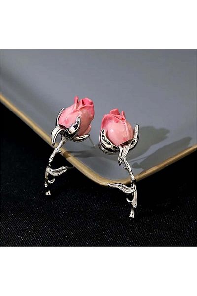 Pelin Aksesuar Pink Rose Earrings