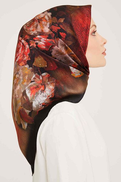 Armine Red Batik Floral Pattern Tivil Silk Scarf 9025-05