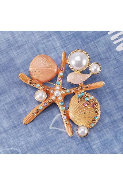 Pelin Aksesuar Turuncu Deniz Kabuğu Deniz Yıldızı Broş