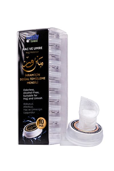 HandyTowel 10 Natural Cleansing Wipes for Ihram - Umrah Alcohol-Free and Odorless Halal