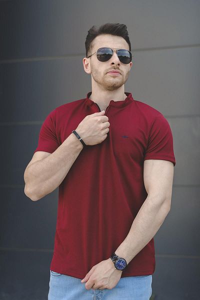 Oksit تي شيرت رجالي من Roderick ذو الياقة على شكل قرص العسل بنصف سحاب