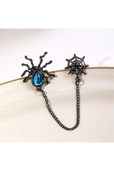 Pelin Aksesuar Dark Blue Jewelled Earrings with Black Spider Piercing