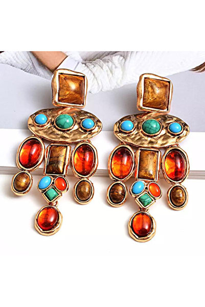 Pelin Aksesuar Renkli Taşlı Antik Küpe