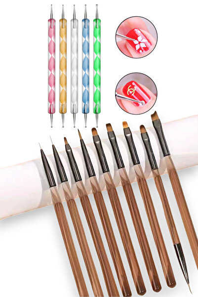Easy Beauty Profesyonel Yüksek Kalite 9'lu Tırnak Süsleme Fırçası ve 5'li Dot...