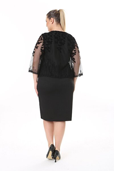 modayız Μαύρο βραδινό φόρεμα με κάπα 30A-2515