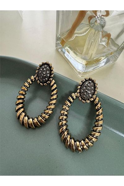 Pelin Aksesuar Smoked Stone Bronze Oval Earrings
