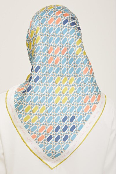 Armine Havacı Mavi - Yağ Yeşil Geometrik Desen Sura İpek Eşarp 9144 - 85