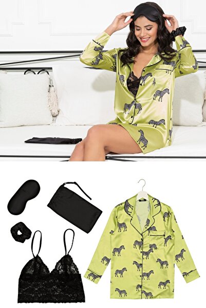 for you sleepwear Σετ νυχτικό με σατέν 5 τεμαχίων με σχέδιο Zebra