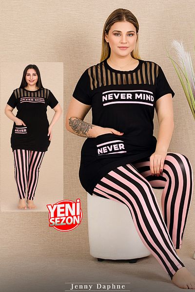 Jenny Daphne Lady Plus Size Short Sleeve Capri Pajamas Set 10756