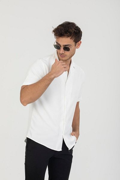 coder White Regular Fit Short Sleeve Men's Shirt