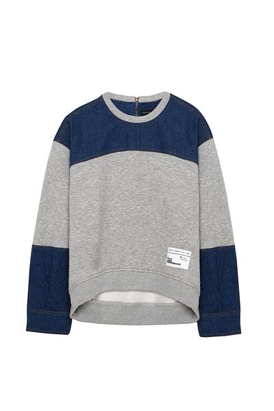 Quzu Denim Detailed Sweatshirt Gray