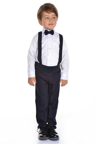 Mnk Satin Collar Belted Vest Boy's Suit Navy Blue