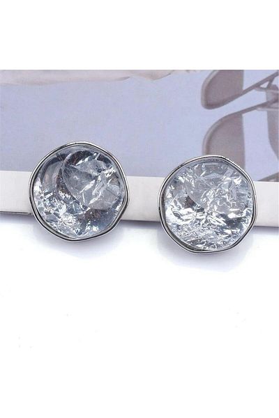 Pelin Aksesuar Silver Color Metalized Large Circle Earrings