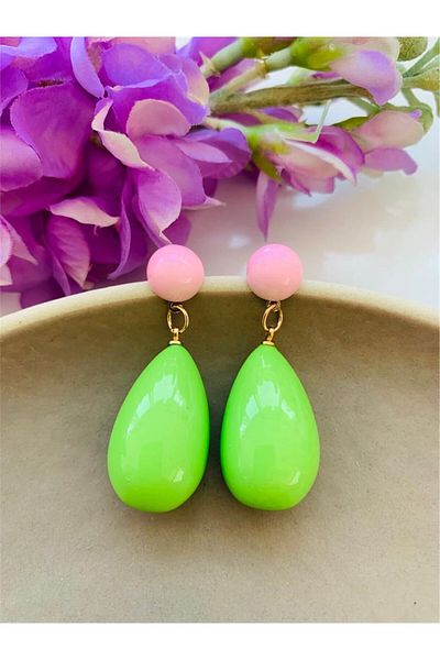 Pelin Aksesuar Pistachio Green Pink Drop Earrings