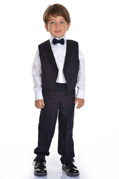 Mnk Satin Collar Belted Vest Boy's Suit Navy Blue