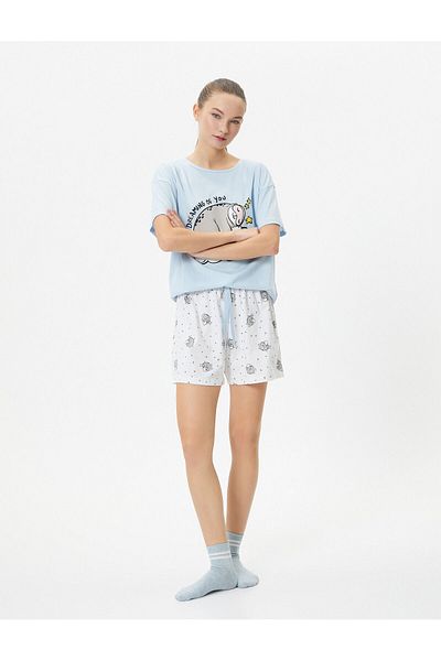 Koton Set de pijama pantaloni scurți cu mânecă scurtă și decolteu