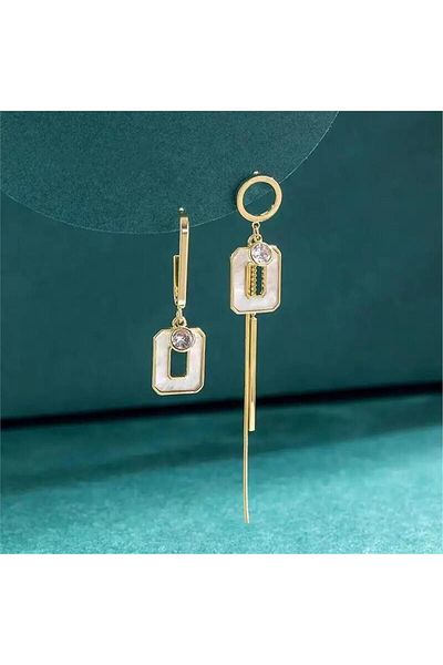 Pelin Aksesuar Asymmetric Dangle White Rectangular Earrings