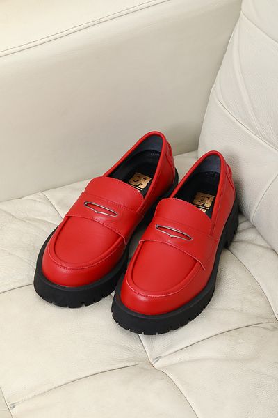 BELİSİA Red Leather High Sole Loafer Shoes