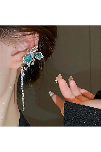 Pelin Aksesuar Mavi Kristalli Kelebekli Kulak Aksesuarı