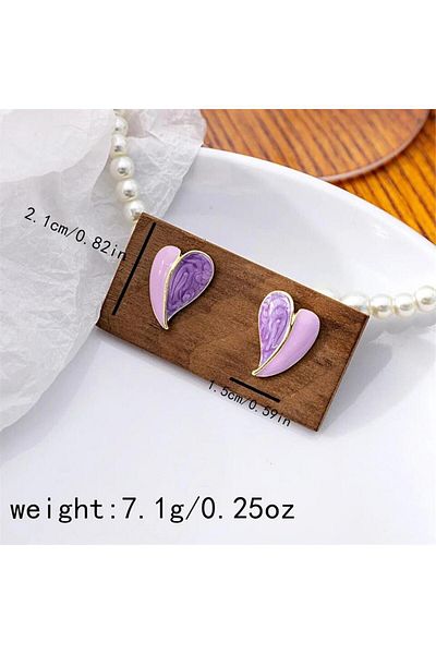 Pelin Aksesuar Purple Lilac Heart Patterned Earrings
