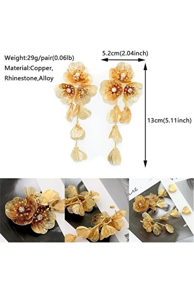 Pelin Aksesuar Gold Gösterişli Çiçek Küpe