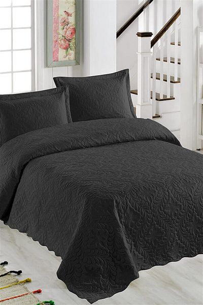 Örtüm Ivy Single Plain Color Bedspread Set - Black