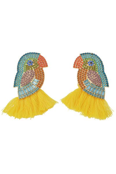 Pelin Aksesuar Yellow Tassel Stone Big Bird Earrings