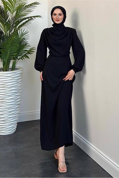 TRENDTESETTÜR Μαύρο γυναικείο φόρεμα Degaje γιακά - T 5895-1