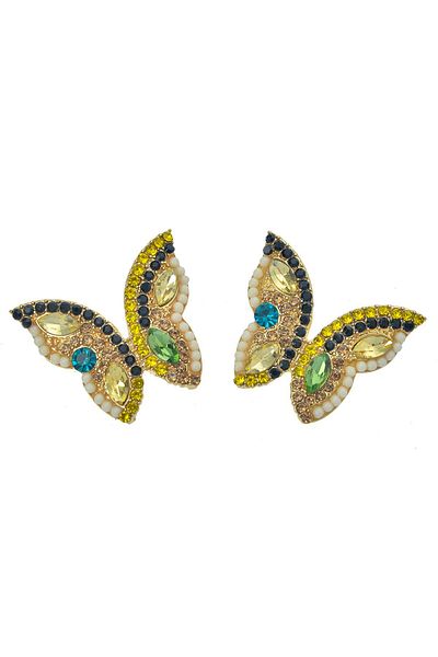 Pelin Aksesuar Yellow Green Jewelled Butterfly Earrings