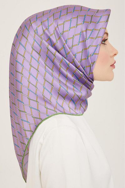 Armine Λιλά-απαλό Πράσινο Ψηφιακό Πλεκτό Μοτίβο Sura Silk Scarf 9152-04
