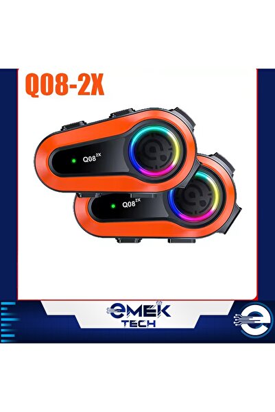 PİNK İTHALAT Q08-2X RGB Işıklı Intercom 2 Kişi Bağlantılı 1000mAh Motosiklet Bluetooth Kulaklık Seti 2 ADET