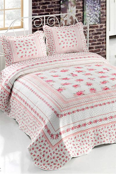 Örtüm Mila Double Quilted Bedspread Set - Powder