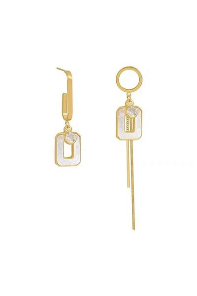 Pelin Aksesuar Asymmetric Dangle White Rectangular Earrings